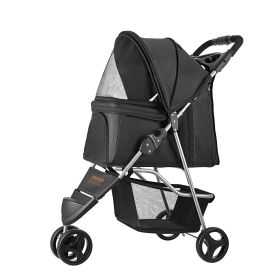 VEVOR Pet Stroller, 35 lbs Weight Capacity, Foldable Dog Stroller Cart, 3 Wheels Cats Stroller with Mesh Windows and Cup Holders