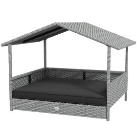 Wicker Dog House Outdoor with Canopy, Rattan Dog Bed with Water-resistant Cushion, Raised Pet Bed for Small, Medium Breeds up to 66 lbs, 20" in L (Option: Gray-830x175x690 mm)