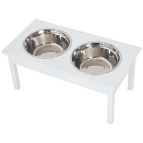 23" Wooden Heavy Duty Dog Food Bowls Pet Elevated Feeding Station -White (Option: White-655x365x165 mm)