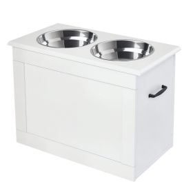 Raised Pet Feeding Storage Station with 2 Stainless Steel Bowls Base for Large Dogs and Other Large Pets, White (Option: White-650x440x170 mm)