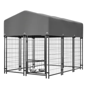 Dog Kennel Outdoor With Roof, 4.23'x5.82'x4.83' Welded Wire Enclosure, Heavy Duty Dog Crate With UV-Resistant Waterproof Cover, Double Lock & Rot (Option: Defaulttitle)