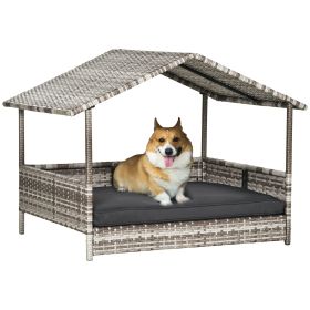 Wicker Dog House Elevated Raised Rattan Bed with Removable Cushion Lounge, Charcoal Gray (Option: Gray-830x175x690 mm)