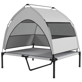 Elevated Dog Bed with Removable Canopy, Portable Outside Raised Pet Cot with Cooling Pad, Storage Bag, 36" x 29.5" x 35" (Option: Light Gray-780x160x110 mm)