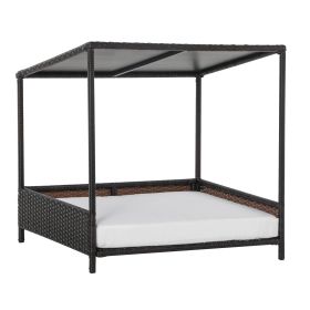 Wicker Dog House Raised Rattan Puppy Bed Cat Shelter for Indoor Outdoor Garden Patio Pet Sofa with Removable Cushion for Medium Sized Pet Brown (Option: Brown and White-875x725x170 mm)